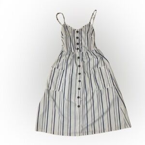 White and Navy Striped Button-Front Sundress